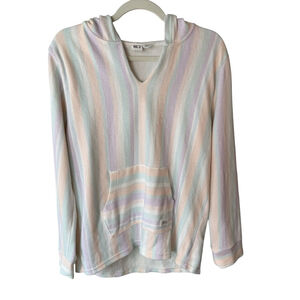 Roxy Pastel Striped V-Neck Hoodie Size XL 18-20 Beach Surf Coastal Poncho